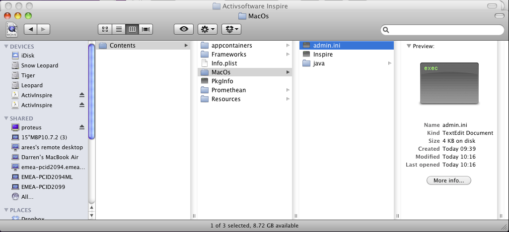 What is the admin.ini file in ActivInspire, and where is it located?
