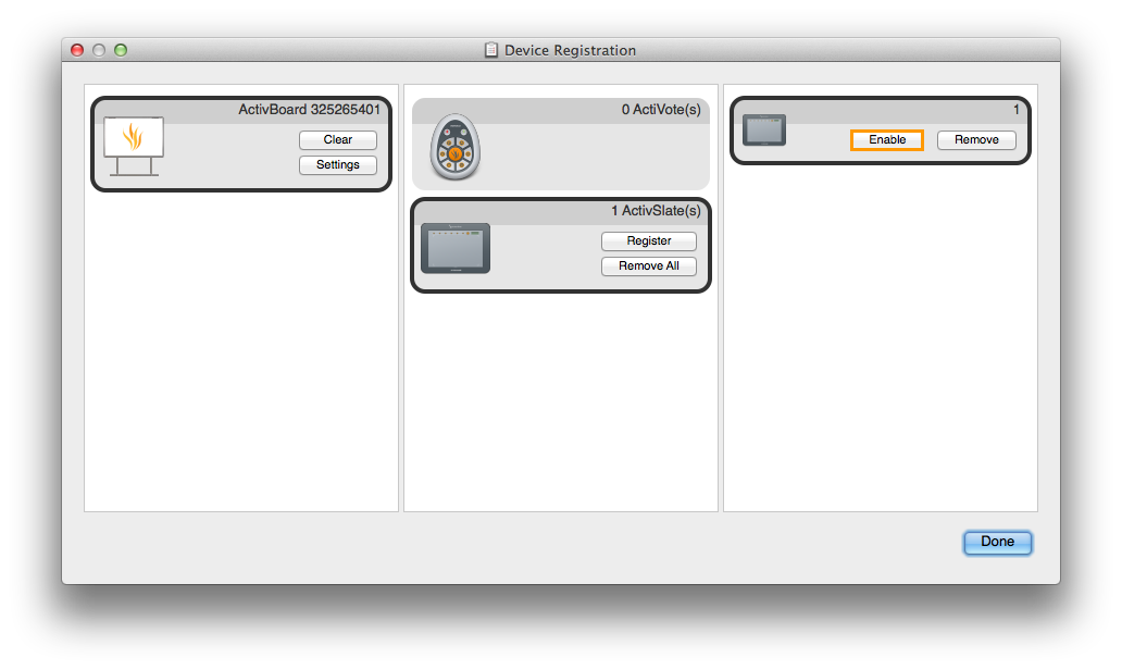 Enregistrement de l'ActivSlate dans ActivInspire