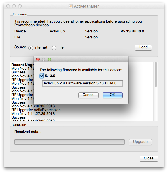 Información sobre actualización del firmware de ActivHub