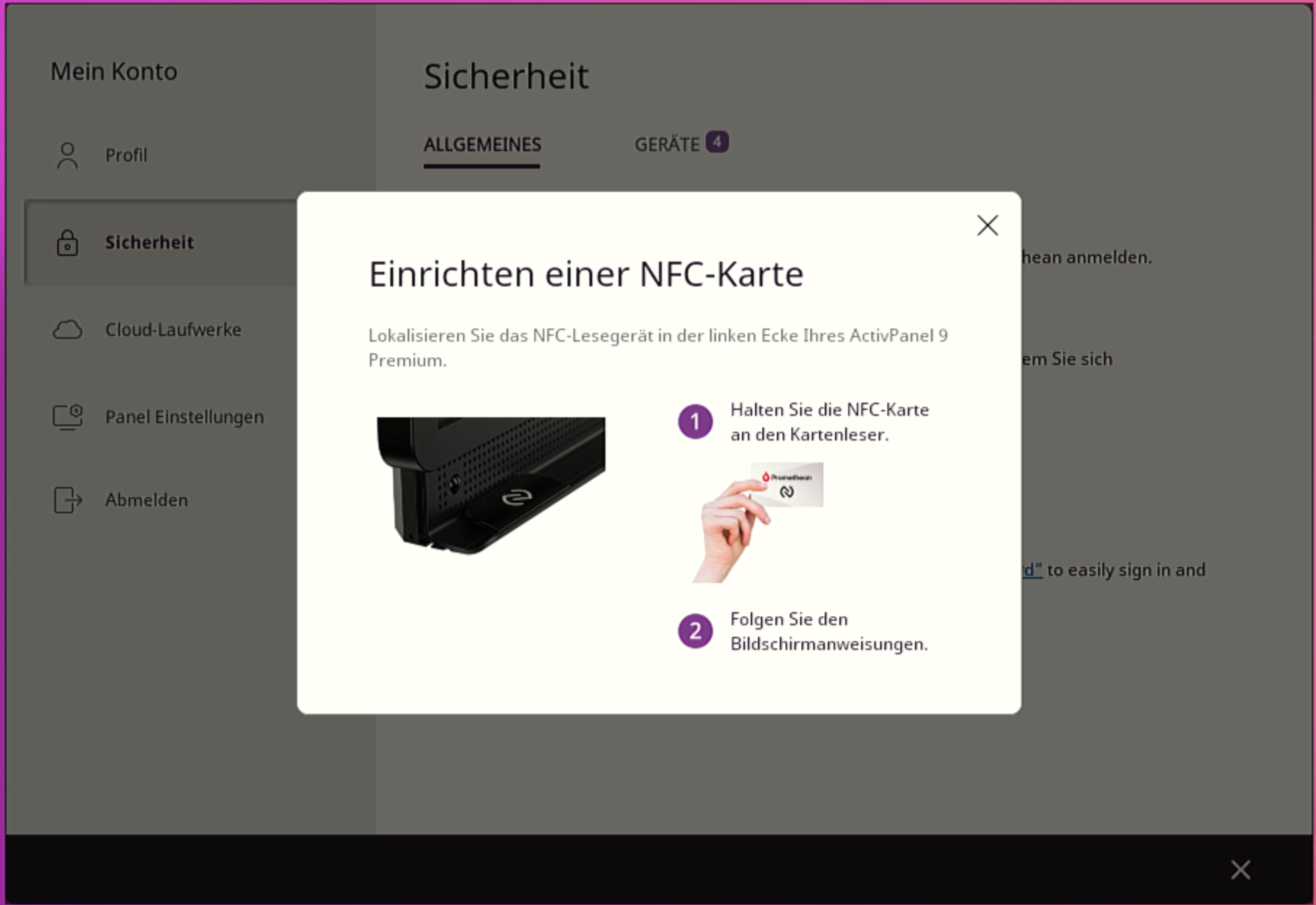 Registrieren einer NFCKarte auf dem ActivPanel 9 Premium