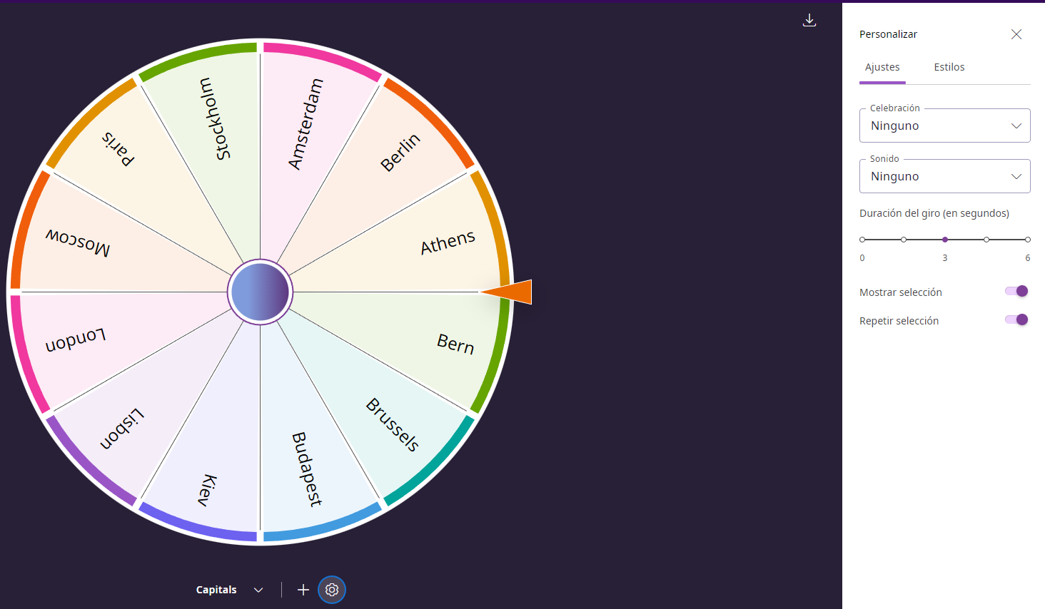 Primeros pasos con la aplicación Ruleta