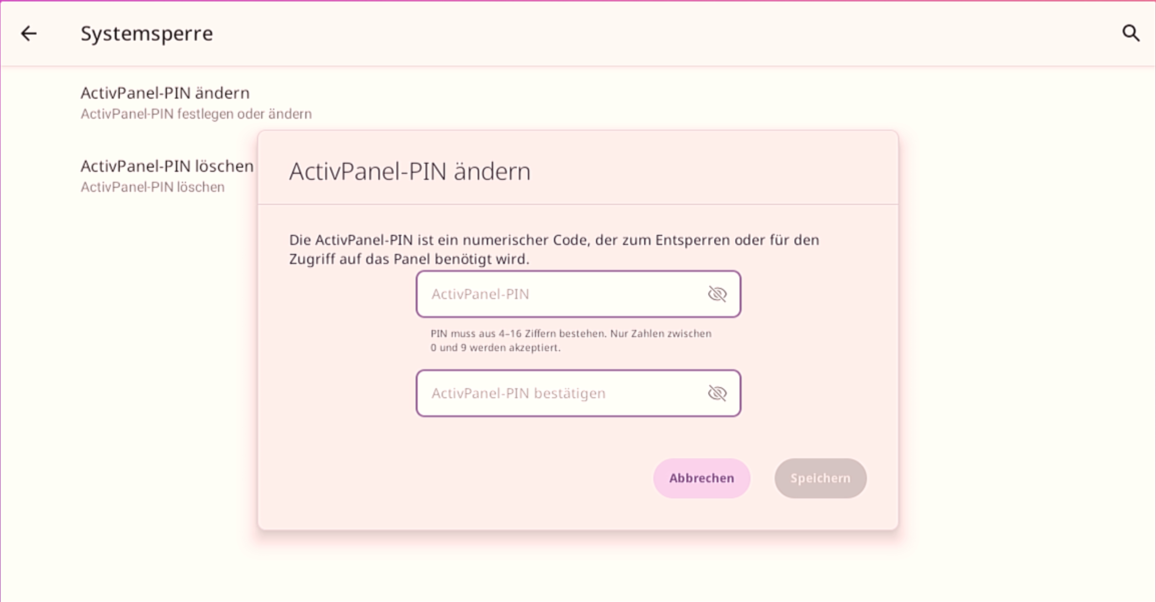 So legen Sie eine Benutzer-PIN oder ActivPanel-PIN auf ActivPanel 9 fest