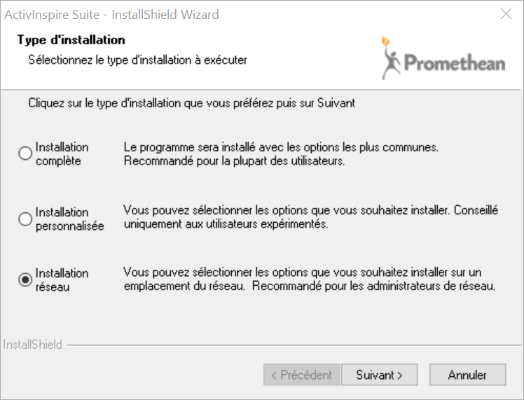 Instructions d'installation réseau d'ActivInspire pour Windows